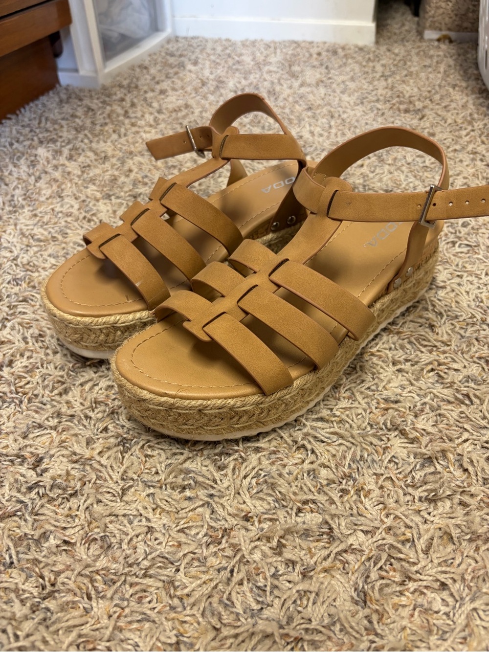 Soda Tan Woven-Strap Espadrille Platform Sandals
